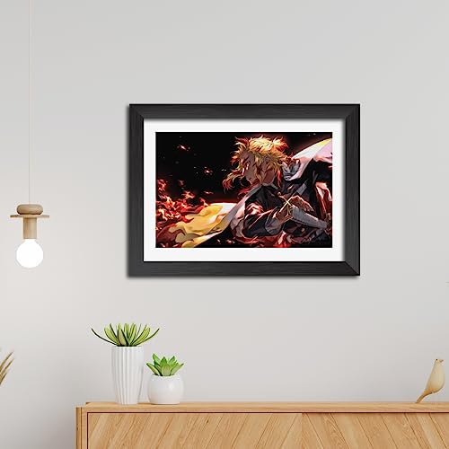 Image of TenorArts Rengoku Poster Demon Slayer Anime Posters Laminated Photo Frame Painting with Matt Finish Black Textures (12inches x 9inches)