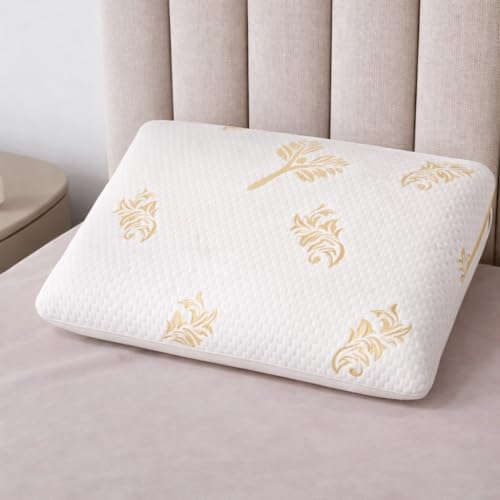 Image of Grin Health Ultra Responsive Memory Foam Pillow for Better Shoulder and Neck Support | King Size Ergonomic MemoActive Bed Pillow for Neck & Shoulder Pain Relief with Royal Bamboo Fabric (White /Golden)