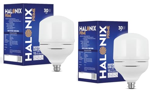 Image of Halonix 30W B22 LED Bulb With Power Back Up | Rechargeable Emergency light Inverter Bulb | Led Bulb With Dimmable Function| Pack of 2 | Upto 15 hrs back up | White light.