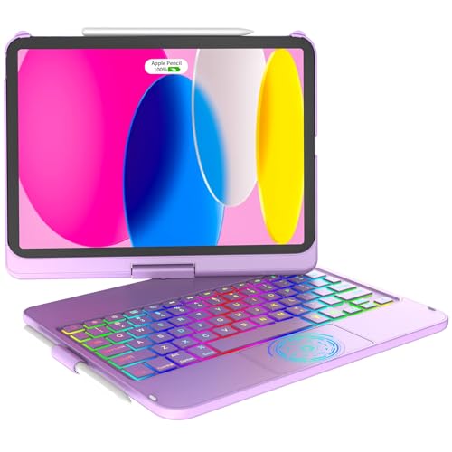 KARFUN Hülle mit Tastatur für iPad 10 Generation /11 Generation A16(11/10.9 Zoll, 2025/2022), 360° Drehbar Hülle mit Tou...
