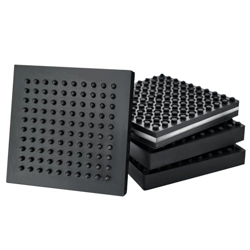 BXI Machine Anti Vibration Mats Heavy Duty - 4 x 4 x 0.8 Inches 4 Pcs Non Slip Noise Reduction Anti Vibration Mats, Thick Steel Embedded Rubber Pad for Air Compressor, Swamp Cooler, Generator, HVAC