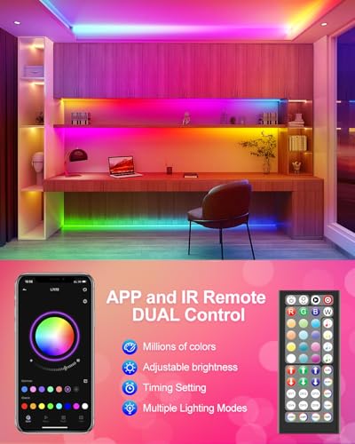 Nexillumi LED Strip Lights 10M, Bluetooth RGB Light Strips with Remote & App, Colour Changing Tape Lights, Music Sync Dimmable Lighting for Bedroom, Living Room, Kitchen, Ceiling & Party Decor - Image 4