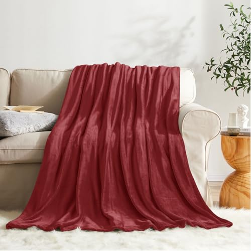 KMUSET Fleece Blanket Burgundy Lightweight Super Soft Cozy Fuzzy Bed Blankets Microfiber Factory Shop