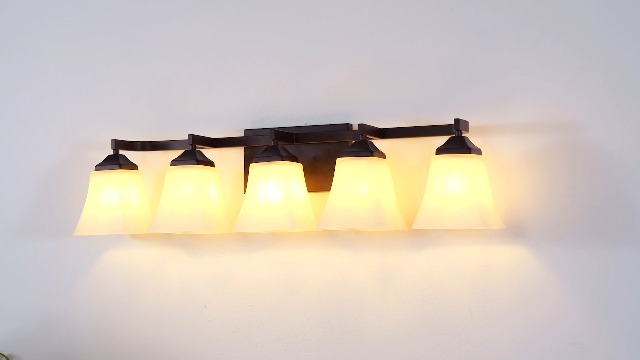 Image of JONATHAN Y 32.5 inch Oil Rubbed Bronze White 5-Light Metal Glass Rectangular Vanity Light Wall Sconce Traditional Transitional for Bathroom with Frosted Glass Shade Damp Rated LED Bulbs Included JYL7622A