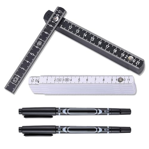 Image of 2pcs 1-Meter Folding Ruler Set, Flexible Folding Meterstick Plastic Measuring Stick with Dual-Scale Markings for Carpenters, Masons, Construction Sites, Handymen, Workshops & DIY Projects -Black/White