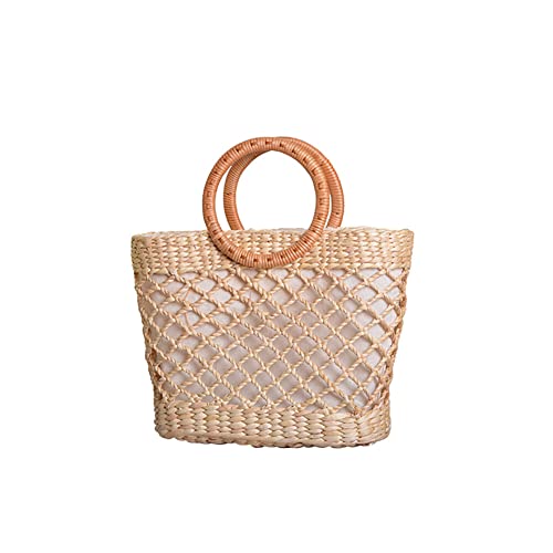 Image of Eforcase Women's Straw Bag - Large Woven Tote - Retro Handbag - Summer Beach Bag - Khaki