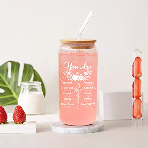 Christian Gifts For Women, Mothers Day Gifts, Communion Religious Cups Glass Tumbler Water Bottles For Mom Her Friends Female, Spiritual Faith Inspirational Gratitude Motivational God Godly Bible Gift #TOP2