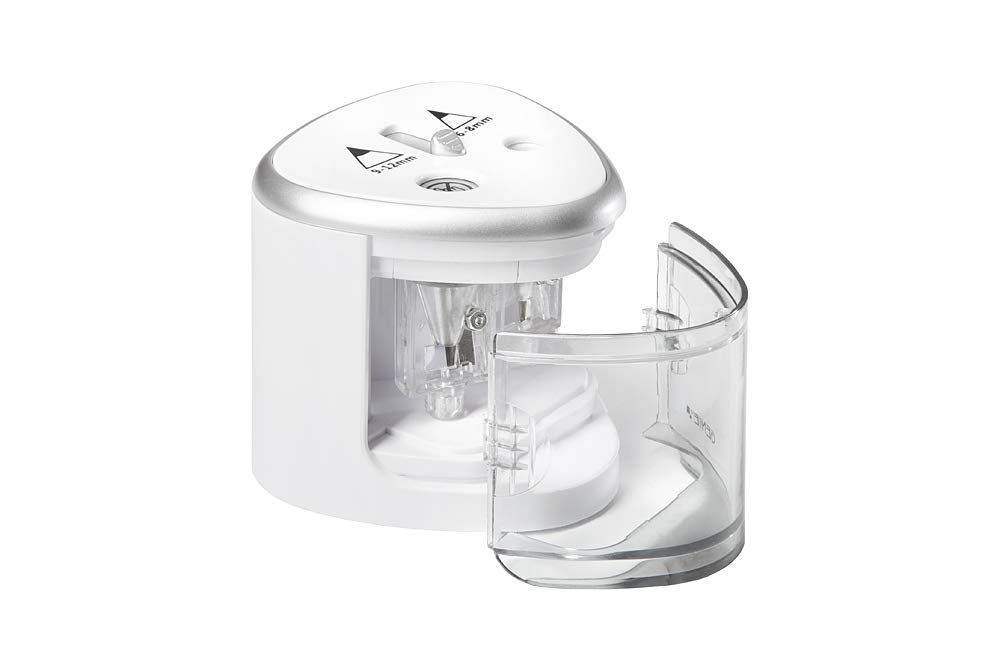 Genie PS 120 A - Temperamatite Elettrico Doppio Per Matite Normali (6-8mm) E Jumbo (9-12mm) - Include Contenitore Trucioli - Funziona A Batterie (non Incluse) - Bianco