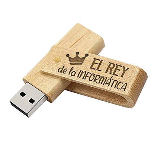 Memoria USB El Rey De La Informatica - Pendrive Originales Y Divertidos para Regalar - Flashdrive De Madera 16Gb USB Regalo