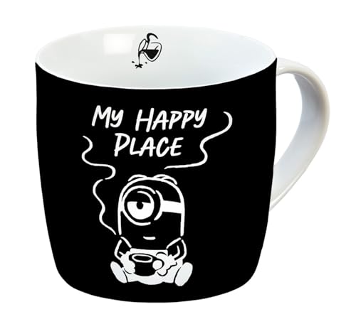 Gedalabels Minions Bellocoffee Happy Place Tasse en porcelaine, 330 ml, noire