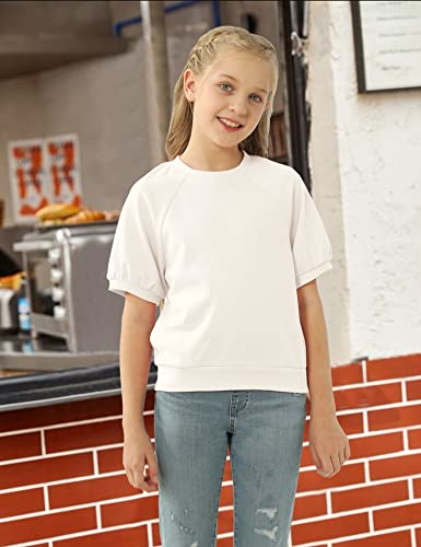Simtuor Girls Short Sleeve T-Shirt Basic Solid Casual Loose Pullover Tops Tees White #TOP5