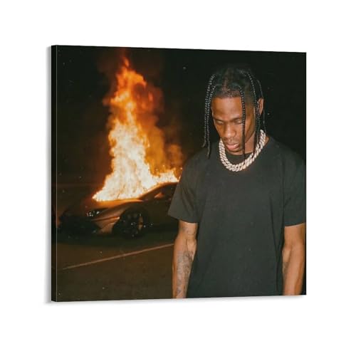 Travis Scott �g�����B�X�E�X�R�b�g �L���ȉ̎� �|�X�^�[ (33) ���� �G �L�����o�X ���r���O���[�� �Q�� ��� �p�l��16x16inch(40x40cm)