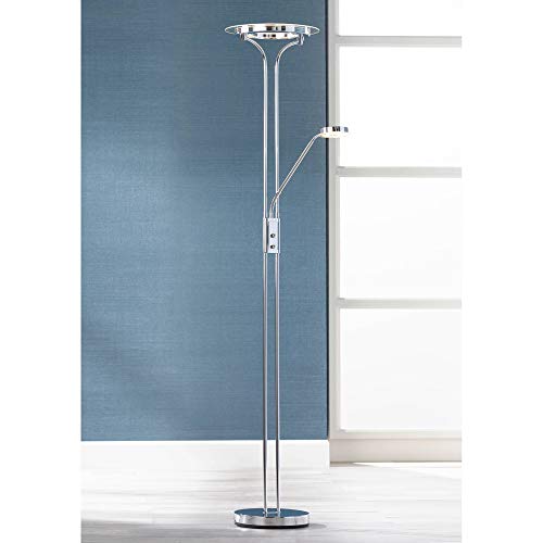 Perseus Modern Torchiere Floor Lamp with Reading Light LED 71.75" Tall Chrome Adjustable Gooseneck Dimmer Switch Decor for Living Room Reading House Bedroom - 360 Lighting