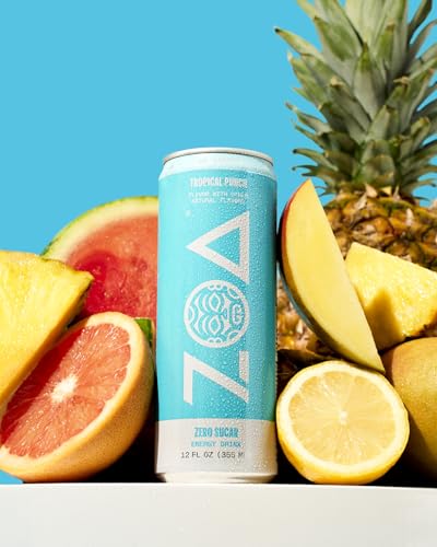 Image of ZOA Zero Sugar Energy Drink Variety Pack, Sugar Free with Electrolytes, Healthy Vitamin C, Amino Acids, Essential B-Vitamins, and Caffeine from Green Tea, 18 12 oz cans, White Peach, Tropical Punch, Frosted Grape