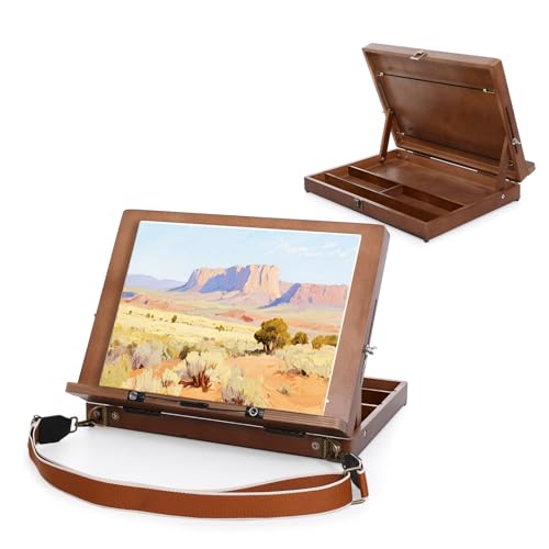 Caballete de mesa A3 para pintar con clips de página y correa, caballete de arte de escritorio, ajustable de 0° a 90, para interiores y exteriores, tablero de dibujo de madera para bocetos, libros