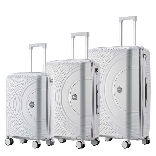 Senator Unisex PP Fashion Trolley Luggage Set Lightweight Hard-Shell Spinner luggage with 4 Double Spinner Wheel and 3-Digit Combination Lock KH1010 (Set of 3, Light Grey)
