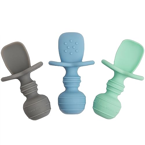 Image of Upward Baby Spoons 3 pack - Self Feeding 6 Months - Chewable Toddler Utensils with Anti Choke Barrier - Silicone Baby Utensils & Baby Feeding Supplies Infant First Stage
