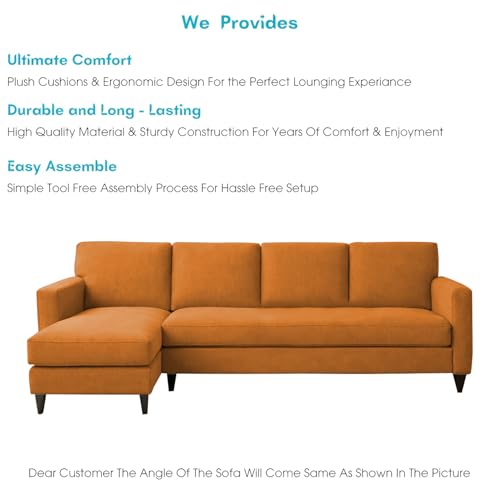 Image of Carlos LHS 4 Seater L Shape Sofa Set for Living Room & Home Office Furniture, Modern Durable Sectional Corner Sofa Couch, Premium Fabric Comfortable Seating with Strong Frame (Orange)