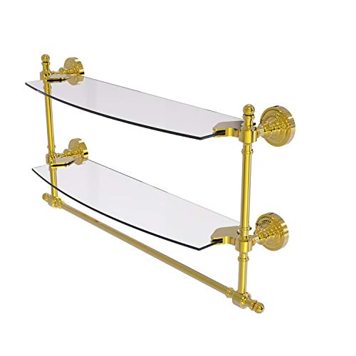 Allied Brass RD-34TB/18 Retro Dot Collection 18 Inch Two Tiered Integrated Towel Bar Glass Shelf, Polished Brass