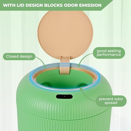 Image of Pukomc Smart Sensor Wastebasket, Convenient and Hygienic Easy to Use, Technology Sensor Waterproof Wastebasket Plastic Trash can for Kitchen, Bathroom, Bedroom, Living Room, Office and Outdoor Green