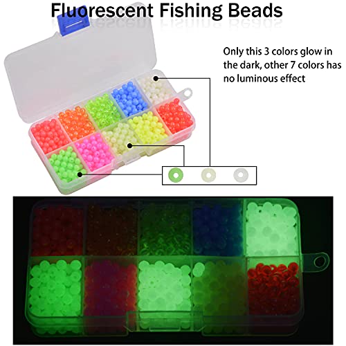 Agool Fishing Beads Assorted Kit, 1000Pcs 5Mm Round Float Glow Fishing Rig Beads Luminous Fishing Bait Eggs Pompano Fishing Beads Fishing Tackle For Saltwater Freshwater Fishing #TOP2