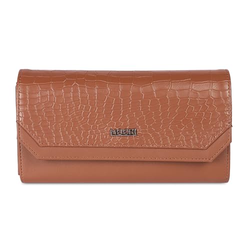 Image of Mochi Women Tan Faux Leather Casual Clutch with Premium Metal Logo (95-134)