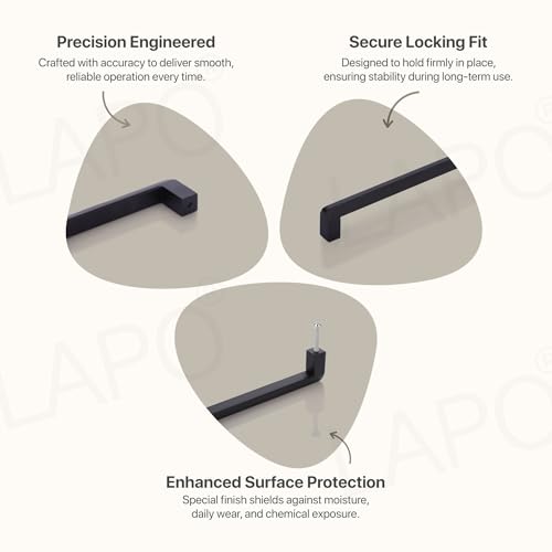 Image of LAPO 6 Inch Cabinet Handles for Kitchen, Stainless Steel Handle for Storage Drawers & Cupboard, Comfortable Grip, Scratch Resistant Surface, Hole to Hole Size 16 cm, DIY Fit (160mm, Black, Pack of 3)