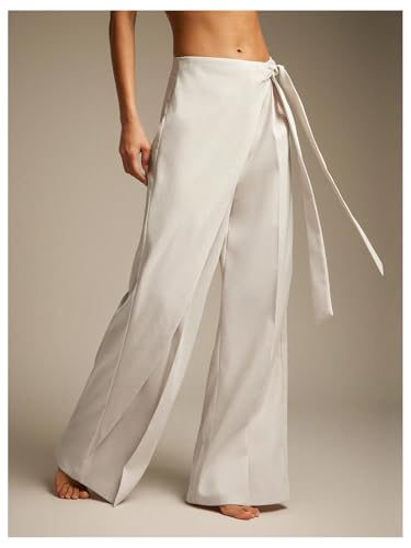 Milumia Women's Side Tie Wrap Front Loose Pants High Waist Wide Leg Office Work Trousers2