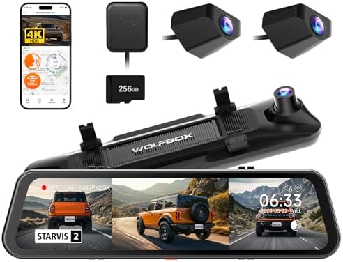 WOLFBOX G900 Tripro Bumper Version 3 Channel 4K Mirror Dash Cam, 8MP STARVIS 2 IMX678 Night Vision, 4K+2.5K+1080P Front and Rear Bumper Dash Cam, 5.8GHz WiFi, Voice Control, Includes 256GB Card & GPS