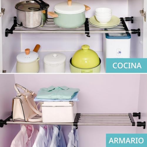 Estante extensible de metal negro ajustable para armario de dormitorio 7