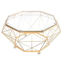 Amazon.co.jp: 八角形のコーヒーテーブル、透明強化ガラステーブル