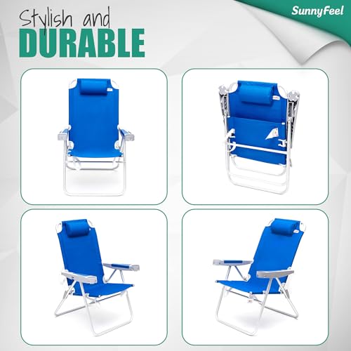 SUNNYFEEL Oversized Tall Folding Beach Chair Lightweight, 17\" Portable Sand Chair for Adults Heavy Duty 500 LBS with Cup Holders, Foldable High Camping Lawn Chairs for Camp/Outdoor/Picnic/Sports - Thumbnail 7