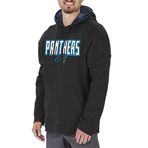 Zubaz Mens NFL Team Color Primary Logo Hooded Hoodie with Viper Print Details Carolina Panthers Small