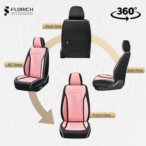 Image of FLORICH Automotive Seat Covers Leather Pink Seat Covers for Cars Front Seats Waterproof Breathable Car Seat Cushion Comfort Interior Covers Universal Fit for Most Car Truck SUV Driving, Black&Pink