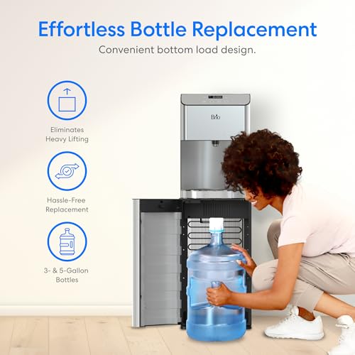 Image of Brio Moderna Bottom Load Water Cooler Dispenser - Tri-Temp, Adjustable Temperature, Self-Cleaning, Touch Dispense, Child Safety Lock, Holds 3 or 5 Gallon Bottles, Digital Display and LED Light