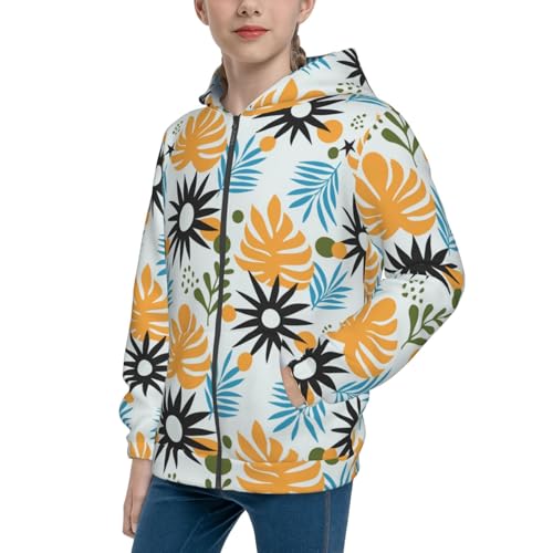 Abstract Palm Quill Kids Pullover Hoodies Boys Zip Up Sweatshirts Girls Athletic Clothes with Pocket