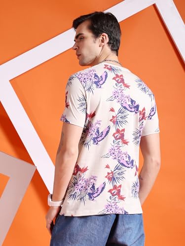 Image of The Indian Garage Co Men's Cotton Slim Fit Tropical Print Round Neck Tshirt