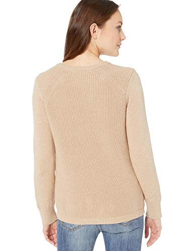 Image of Cable Stitch Women's Raglan Long Sleeve Shaker Stitch Pullover Sweater - Fisherman Rib Knit Crewneck Cotton Top