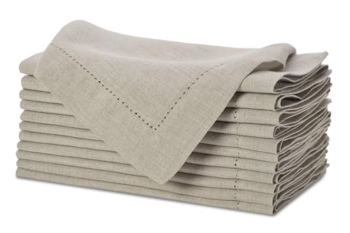 Sweet Needle 100% Pure Linen Napkins with Hemstitch Natural - 50x50 CM, 50 x 50 cm (Set of 12)