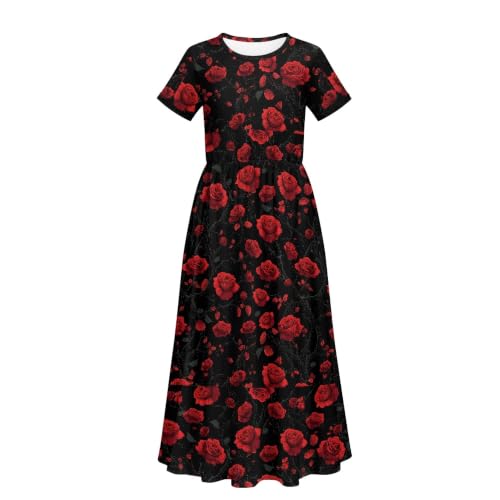 Vestido de rosa roja para niñas adolescentes cómodo y fresco para eventos de verano
