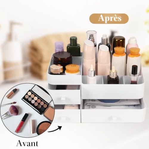 BTremary Organiseur de maquillage avec tiroirs, organiseur de coiffeuse pour l'organisation et le rangement du maquillage – vue 4