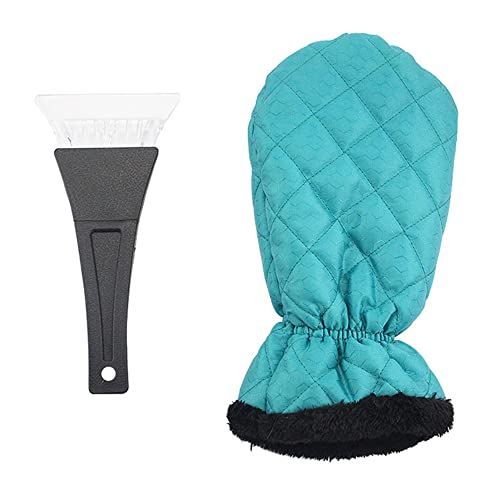 Riloer Snow Brush with Elastic Band on Wrist Part Tarpaulin Gloves, Snow Shovel with Thickened Plush Plastic Shovel Waterproof, Green