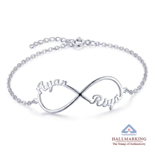 Image of TRUESILVER ACPL 925 Sterling Silver Personalized Bracelet for Womens | Customized Engraved Initial and Couple Name Chain Bracelets for Women | Custom Bracelet Jewelry Gift for Birthday Anniversary
