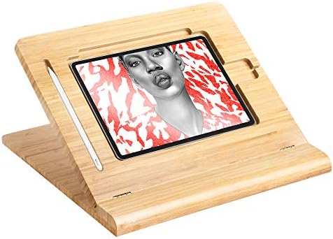 ELETIUO Tablet Desktop Stand Height Adjustable,Foldable Bamboo Drawing Ipad Holder,Multi-Angle Portable Stand Organizer,Compatible with 12.9 inch ipad pro 3rd/4th Gen