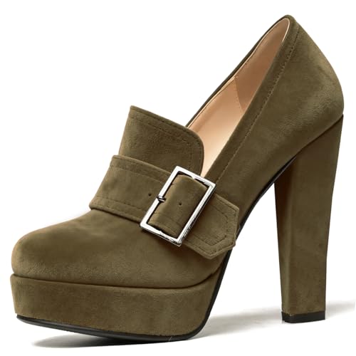 Image of SHODENSE Women Vintage Chunky Platform Loafers Pumps Tassel Round Closed Toe Slip On Suede Block High Heel Dress Loafer Shoes Buckle Strap Oxford Loafers Fringe Pump Dressy Chic Sexy Y2k 4-11 M US