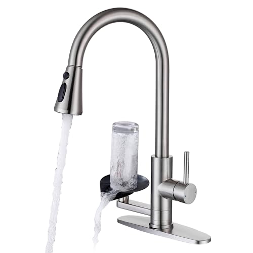 HAMOLER Kitchen Faucet with Glass Rinser Single Handle Pull Down Kitchen Sink Faucet with Cup Washer...