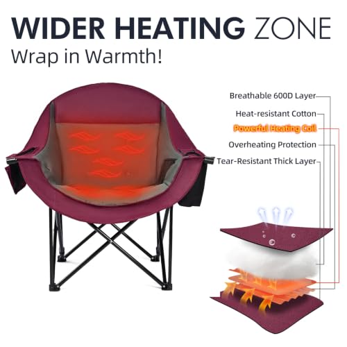 Image of Heated Oversized Camping Chair - Heavy Duty Padded Comfy Warm Outdoor Chair