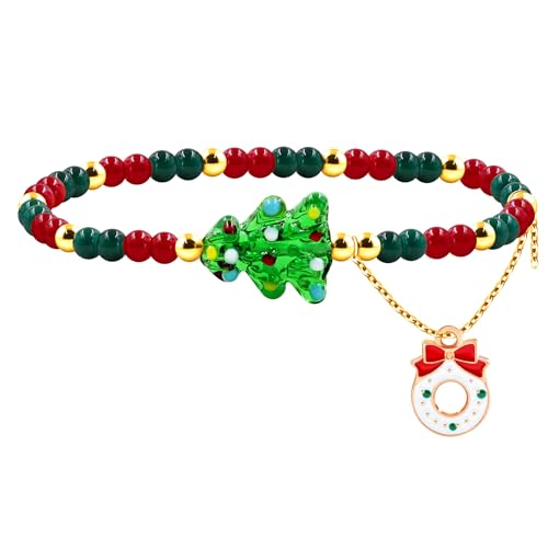 Image of Girls Green Christmas Tree Charm and Christmas Bell Pendant /3 Layers Wrapped Chain Santa Claus Pendant Bracelet for Daughter Sister Girlfriend Female Christmas Boutique Jewelry