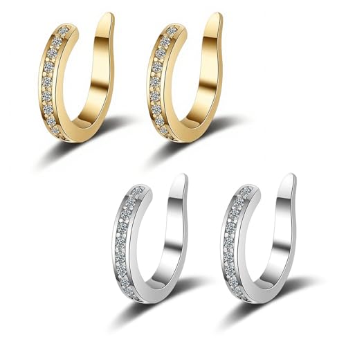 Muorruo Paquete de 4 Clips No Quirúrgicos para Corrección de Orejas, Pendientes de Diamantes de Oro y Plata para Orejas Prominentes | Ajusta el Cartílago Suavemente sin Cirugía | Cómodo,