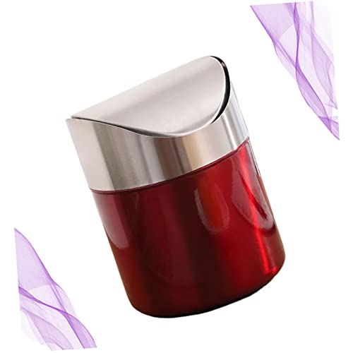Papelera de escritorio pequeña de acero inoxidable roja miniatura 5